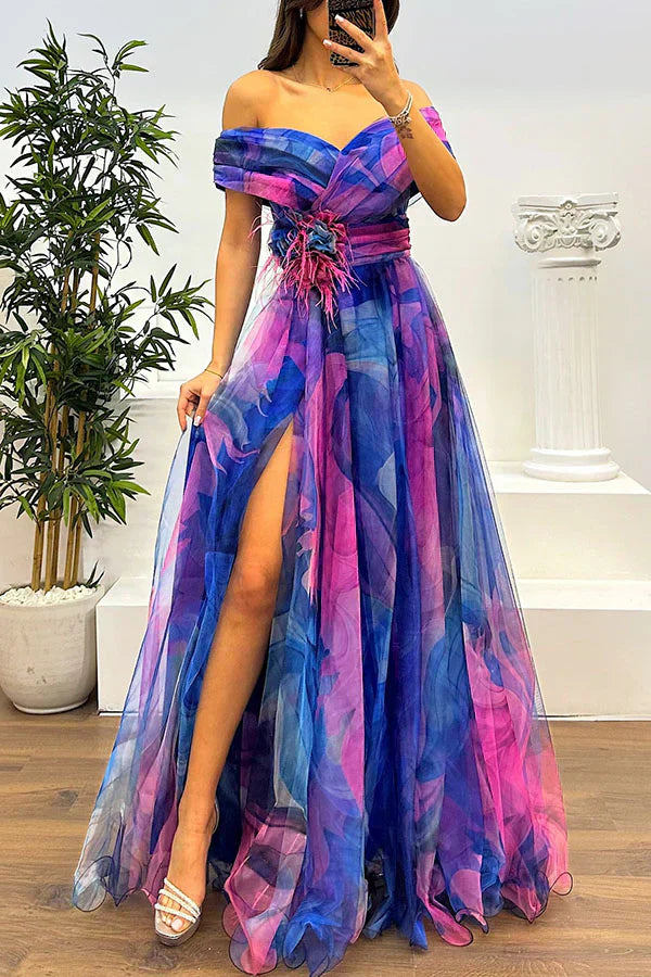elegant off the shoulder maxi dress Long Corset Ruffled Off Shoulder Prom Dress