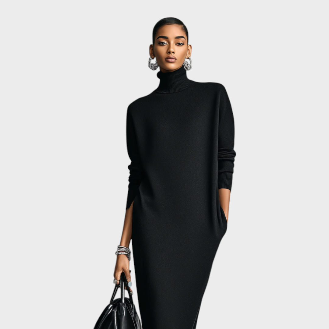 black knitted turtleneck dress Caitlin turtleneck dress formal