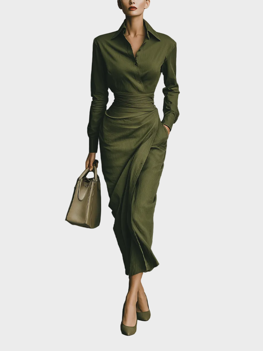Gabby | Women's Army Green Cotton Blended Maxi Dress MDA2281I8T