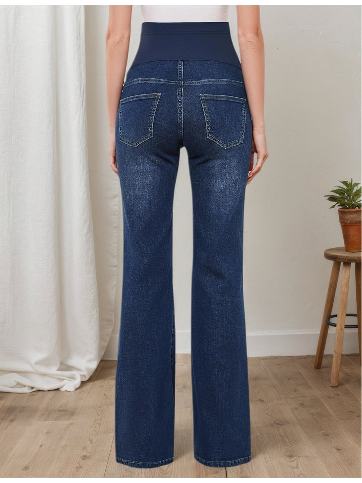 Effortless Denim Maternity Jeans for Women with Belly Panel Flare Leg Stretch Casual Style