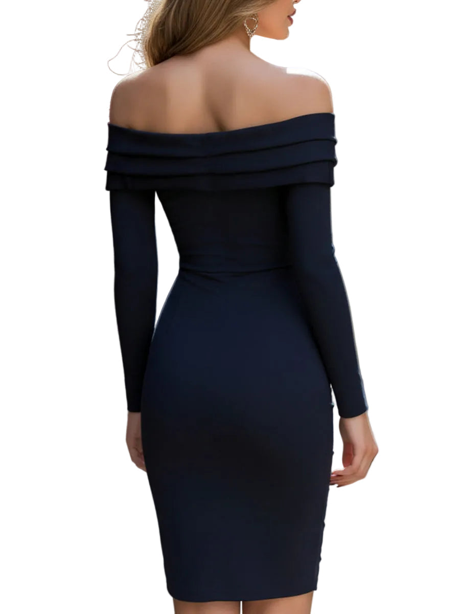 Cassie - Abito a spalle scoperte, arricciato con zip frontale