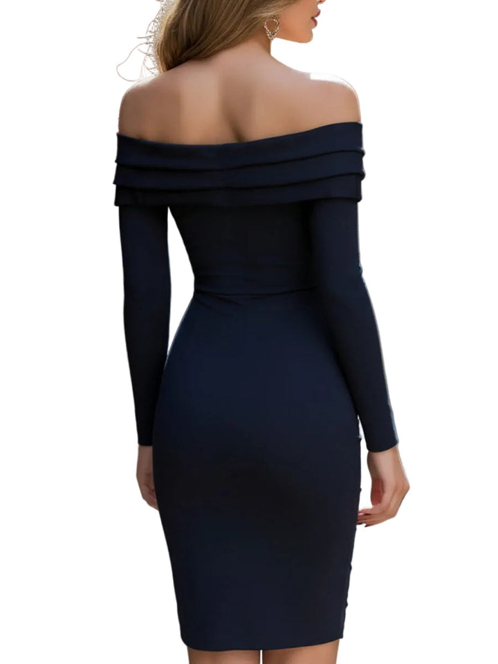 Cassie - Abito a spalle scoperte, arricciato con zip frontale