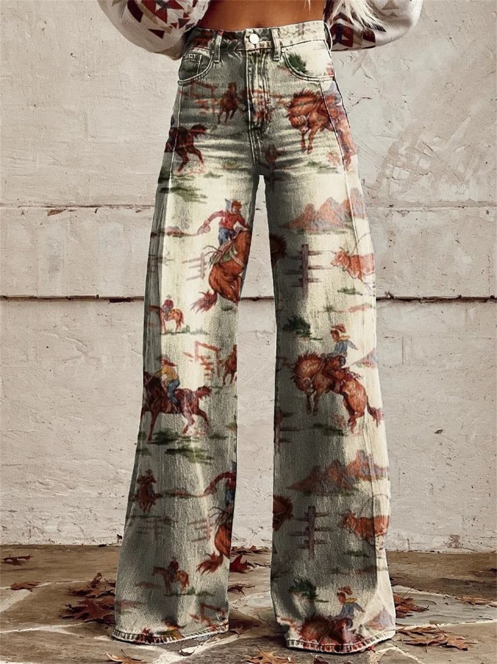 Penelope™ - Pantaloni A Gamba Larga Stampa Vintage