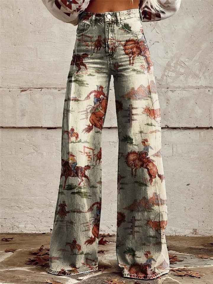 Penelope™ - Pantaloni A Gamba Larga Stampa Vintage