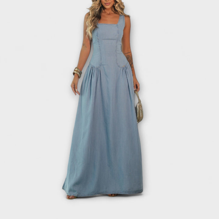Lux - Abito senza spalline in denim blu