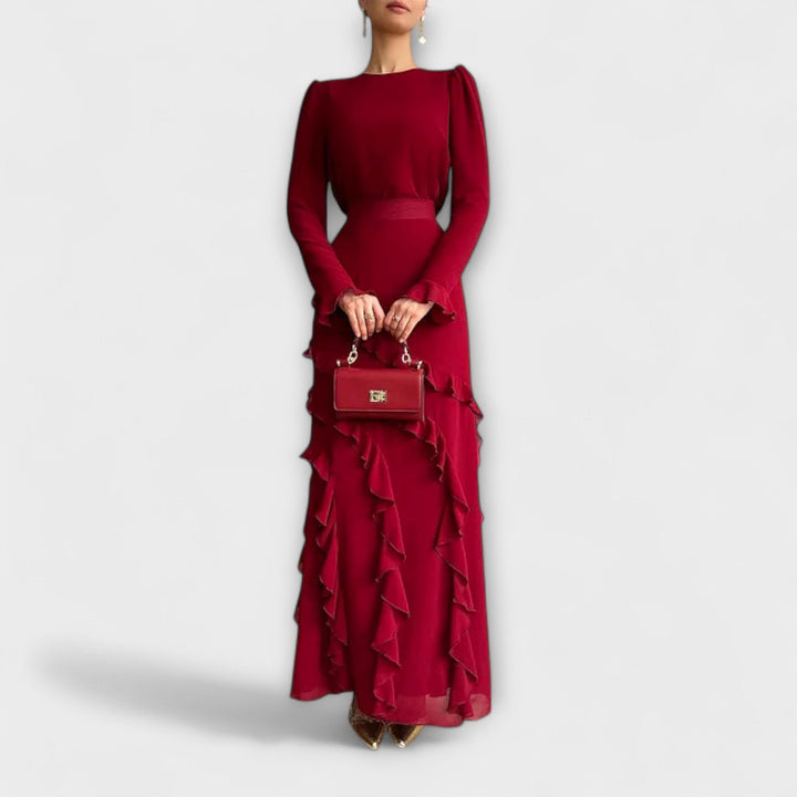 Fallon - Robe longue coupe slim avec volants tridimensionnels