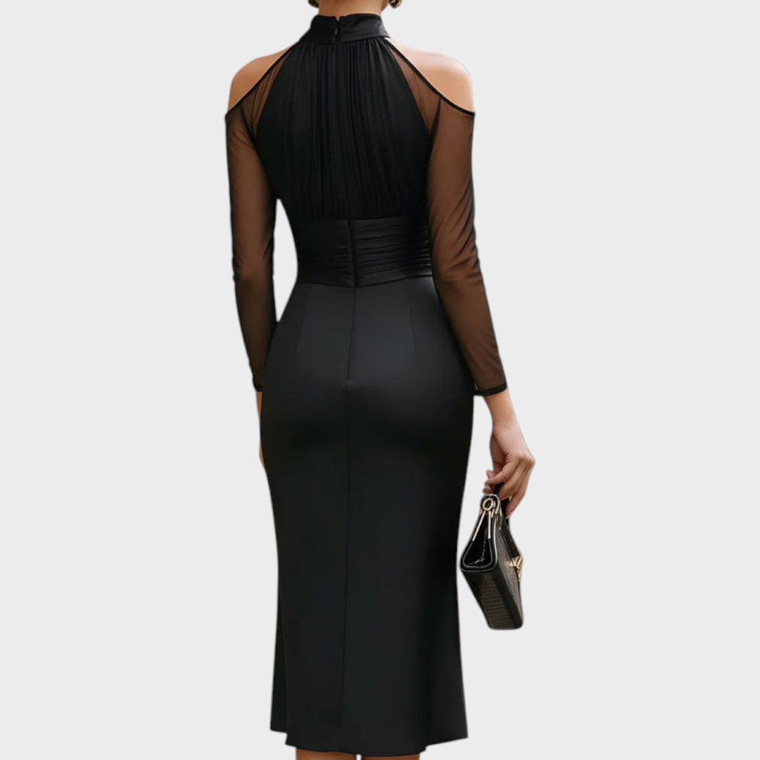 Sanya | Robe Midi Élégante en Satin à Épaules Dénudées