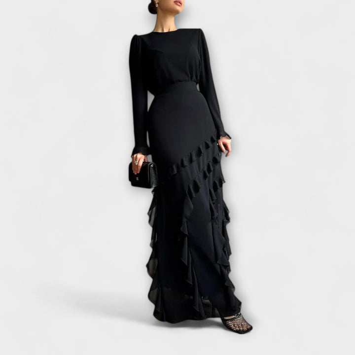 Fallon - Robe longue coupe slim avec volants tridimensionnels