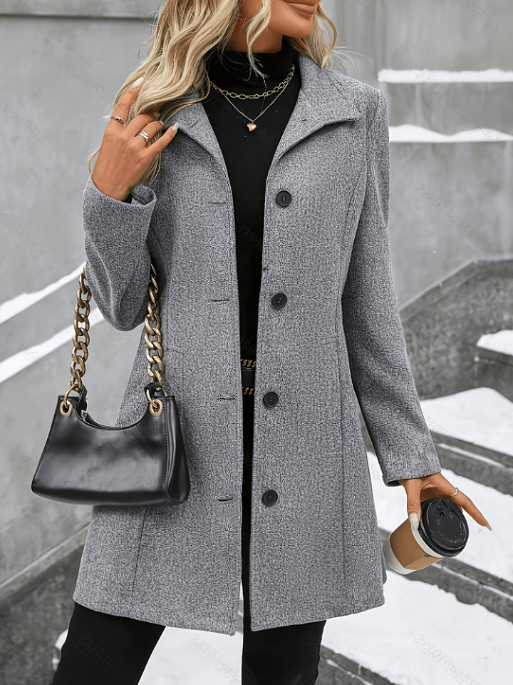 Elegant Wool Coat for Women with Notch Collar Single Breasted Longline Style