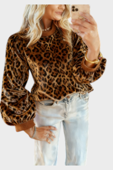 Hella | Blusa in velluto con balze leopardate stile retrò