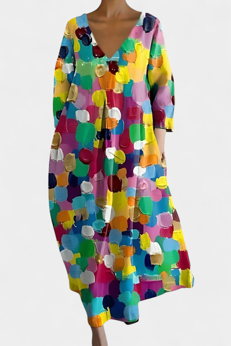 Anne Abito Lungo Multicolore con Scollo a V
