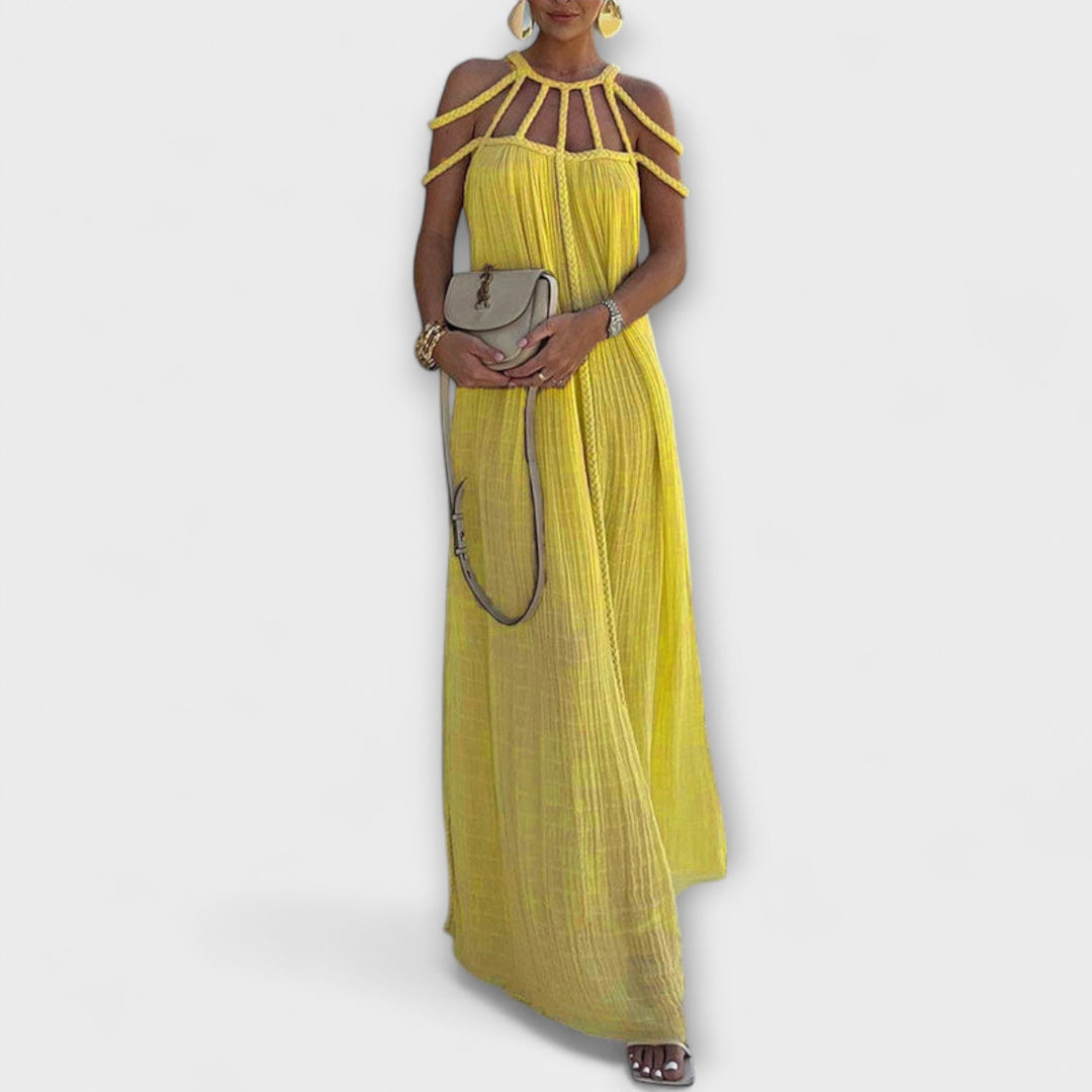 Briar - Maxi Abito Chic in Misto Lino con Spalline Drappeggiate