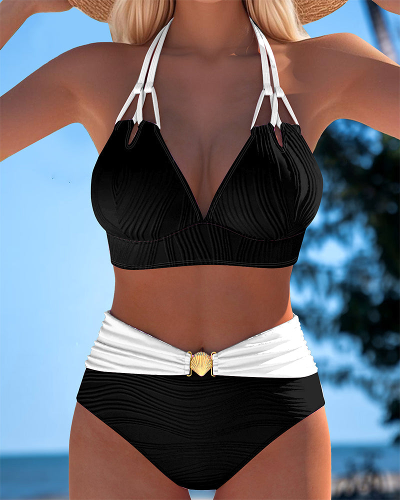 Lily™ | Costume da Bagno a Vita Alta con Doppio Laccio e Colore a Contrasto