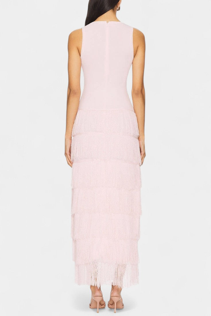 Kalani Maxi Dress with Layered Fringes and Side Slit