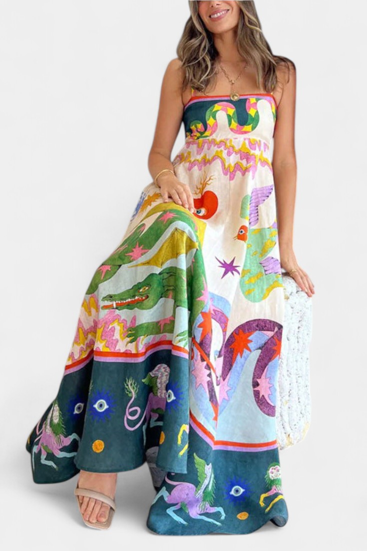 Arlene Printed Linen Blend Midi Dress