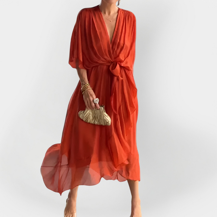 Abito in Chiffon con Scollo a V