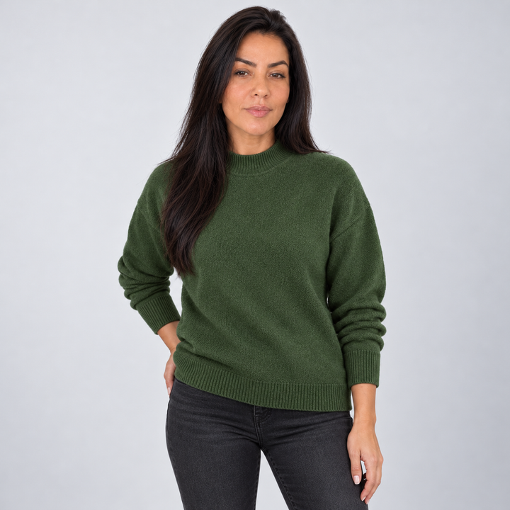 Women's Mock Neck Sweater with Drop Shoulders