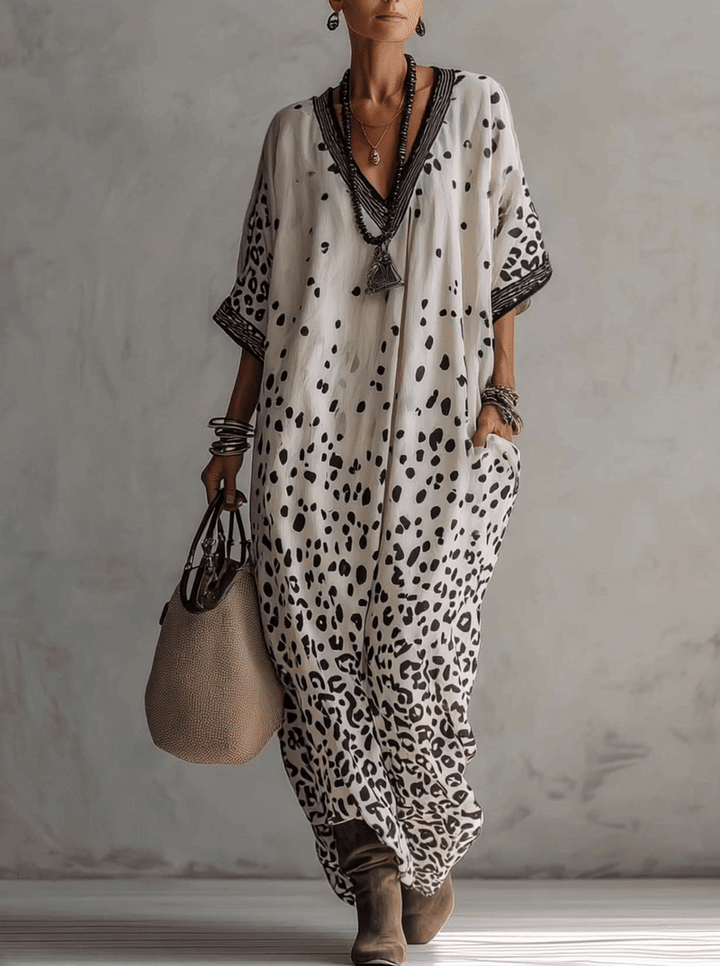 Elena - Light Gray Gradient Leopard Print Chiffon Maxi Dress