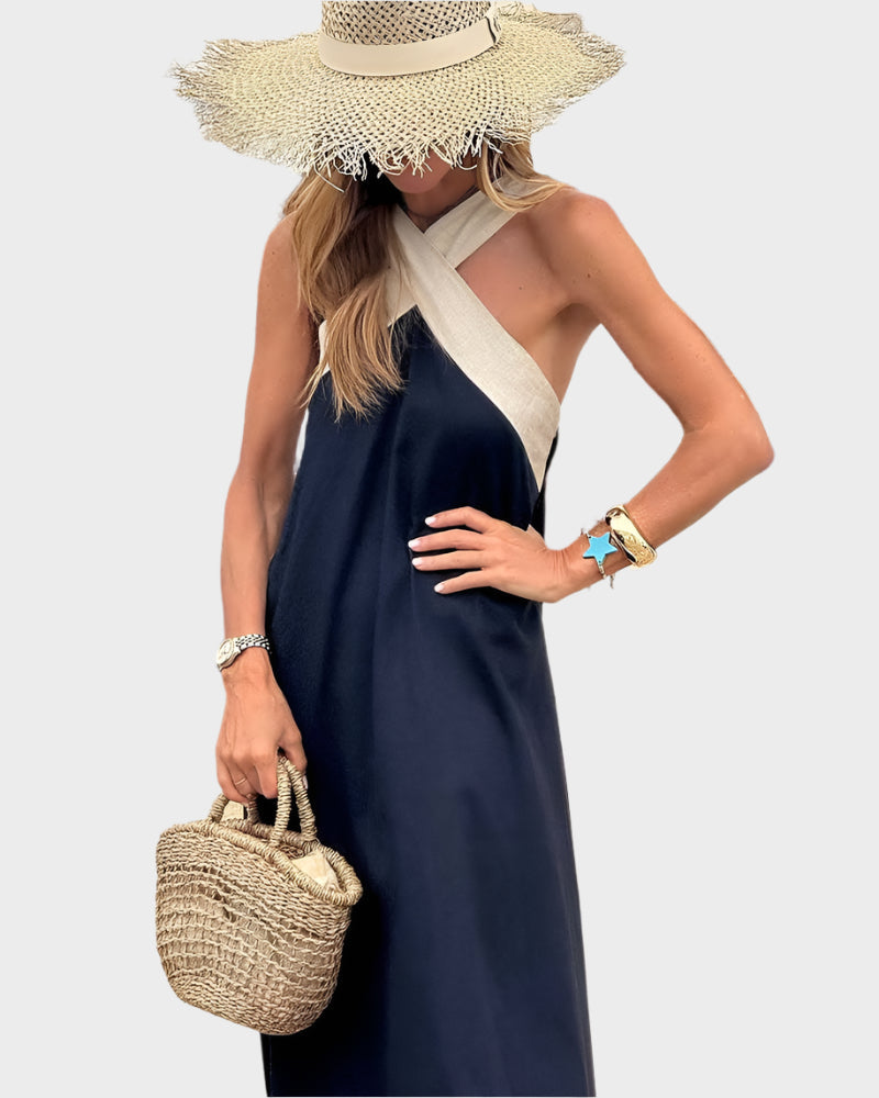 Robe élégante à dos ouvert et encolure croisée moderne