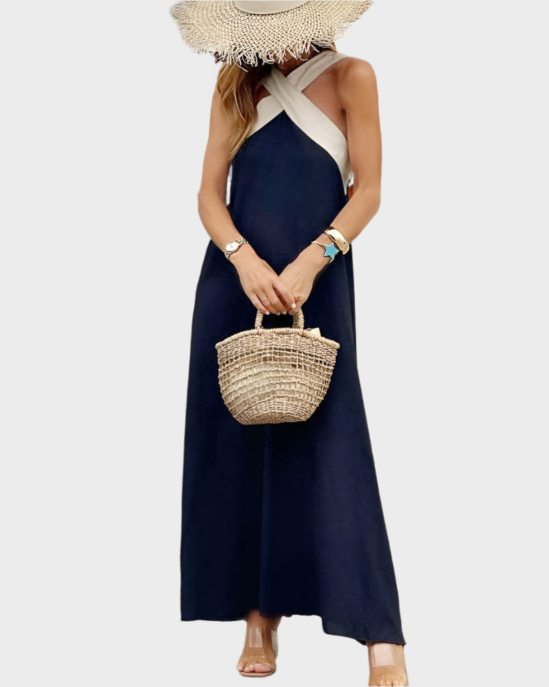 Robe élégante à dos ouvert et encolure croisée moderne