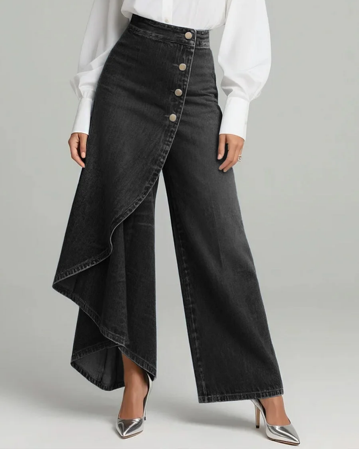 Denim Wrap Trousers - Wide Leg Pants for Women