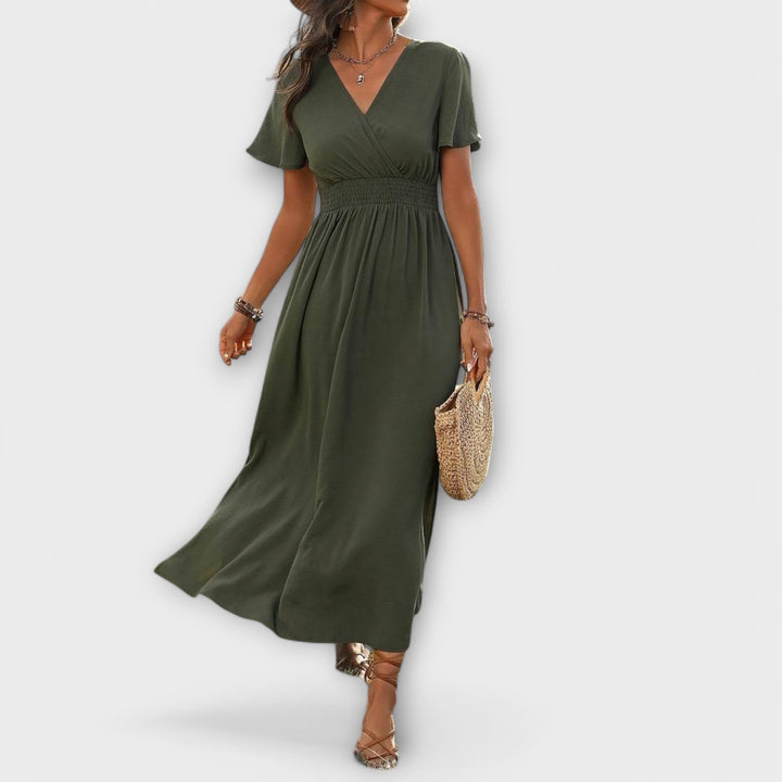Heather - Robe bohème élégante avec col en V et manches longues