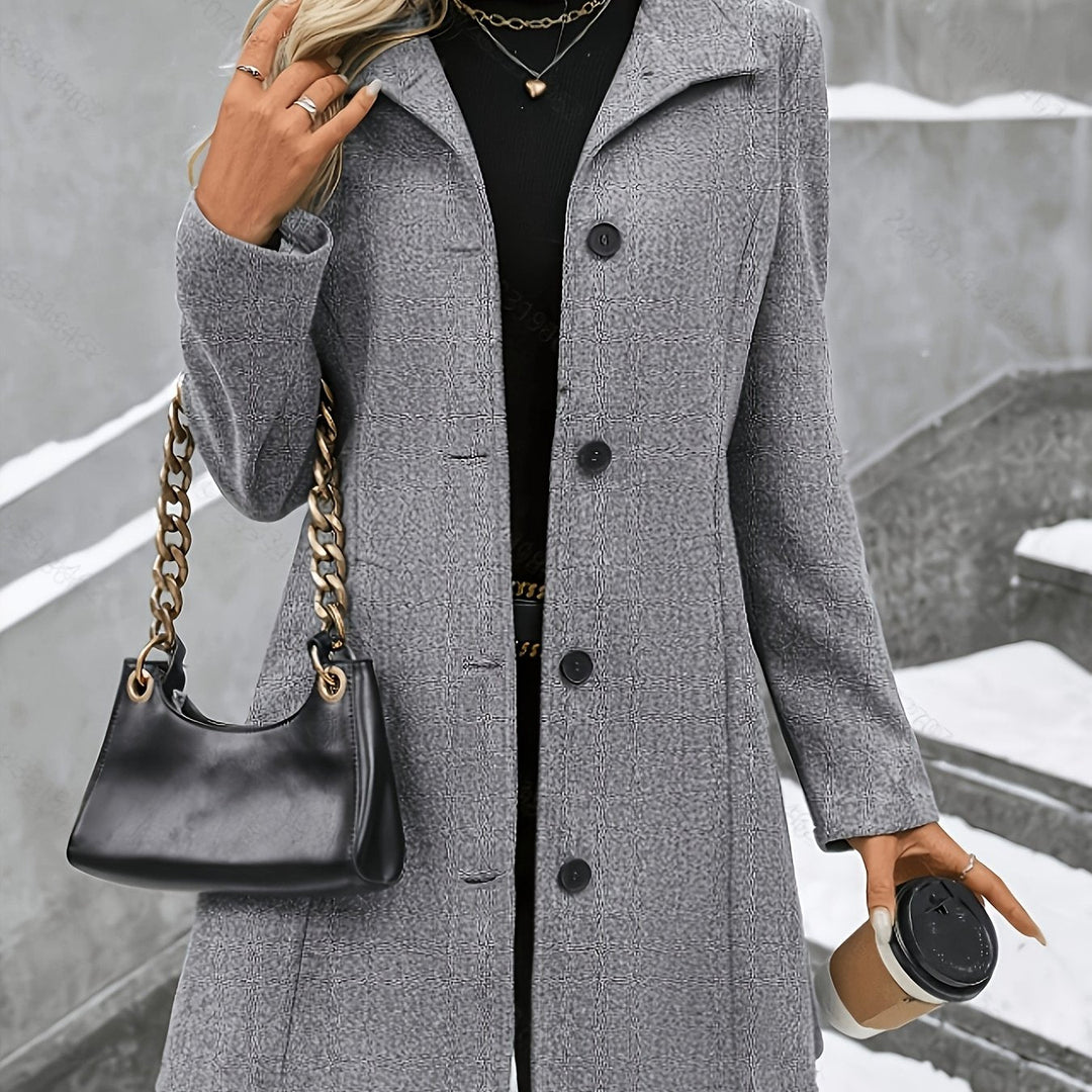 Elegant Wool Coat for Women with Notch Collar Single Breasted Longline Style