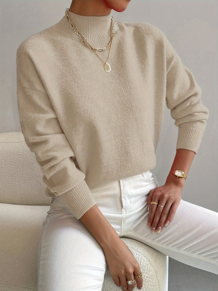 Comfortable Knit Sweater for Women with Mock Neck Long Sleeve Relaxed Oversized Style