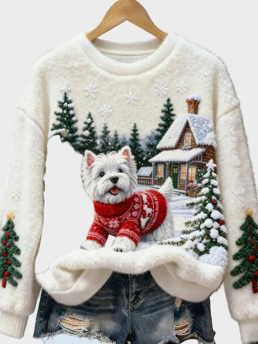 Wyla | Haut en flanelle rétro pour femme avec imprimé animal artistique de Noël - Décontracté