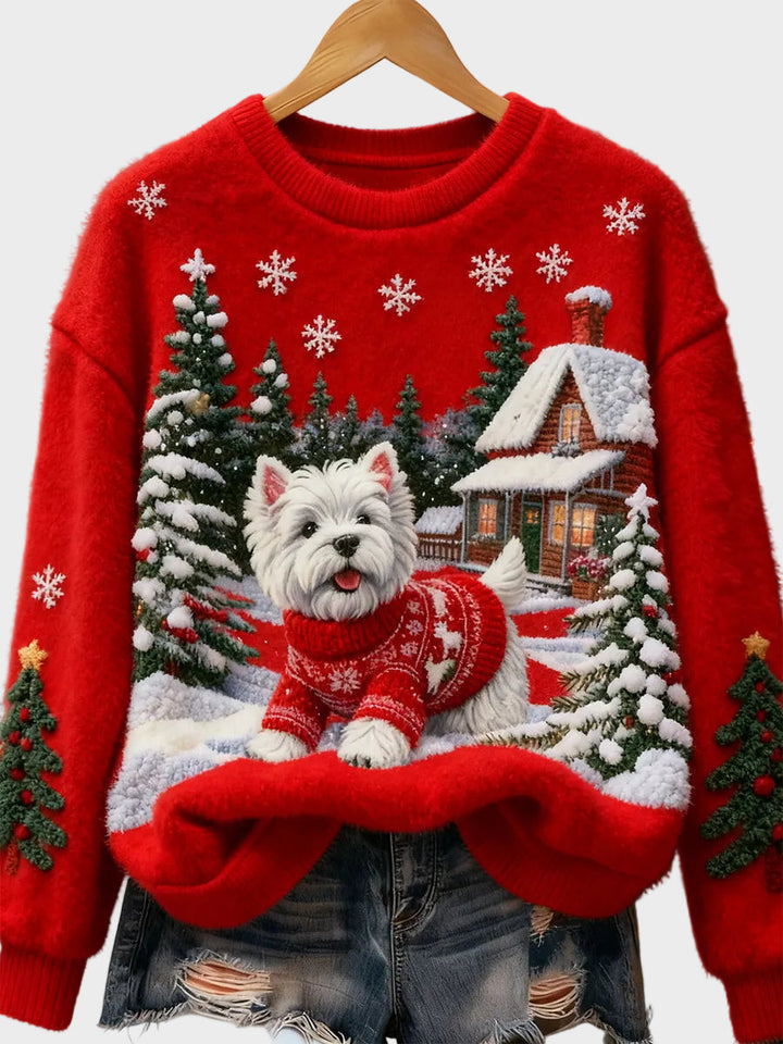 Wyla | Haut en flanelle rétro pour femme avec imprimé animal artistique de Noël - Décontracté