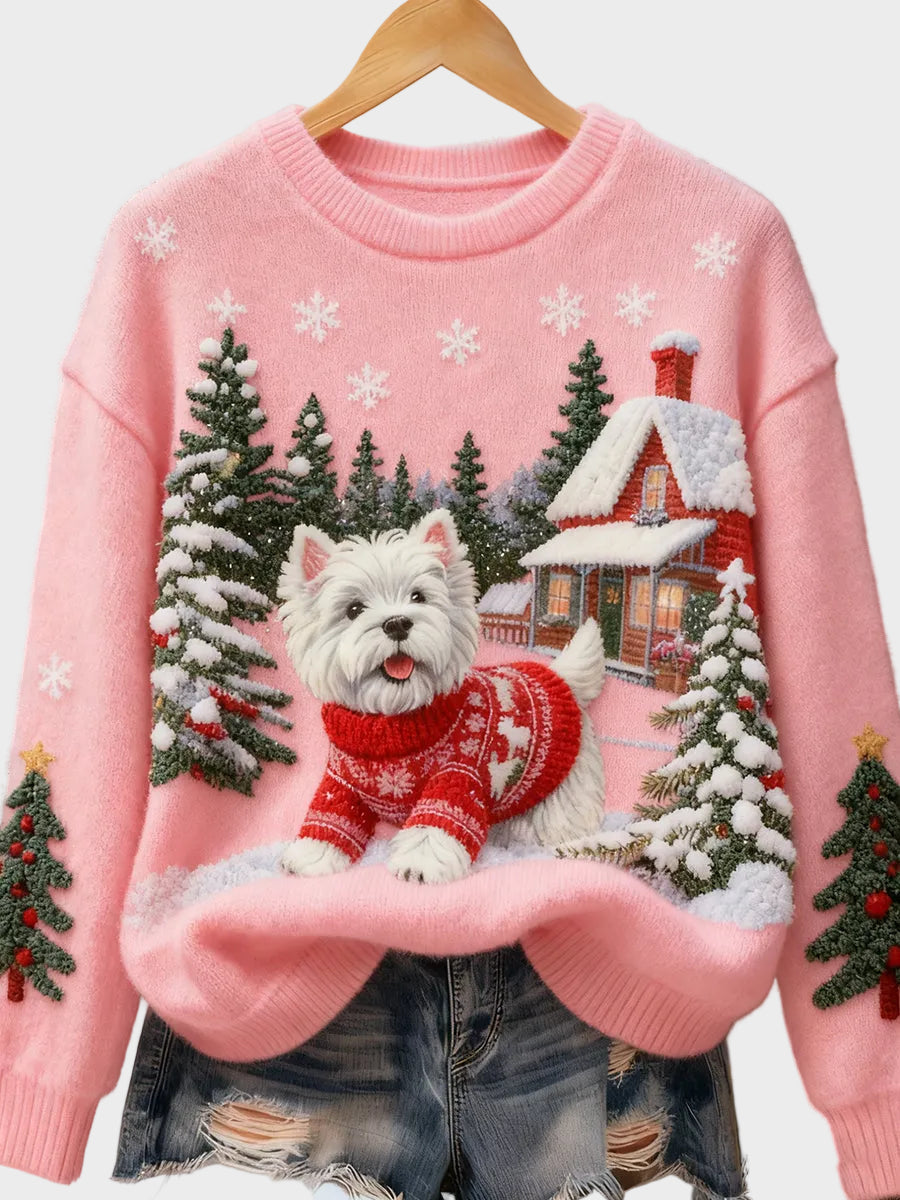 Wyla | Haut en flanelle rétro pour femme avec imprimé animal artistique de Noël - Décontracté