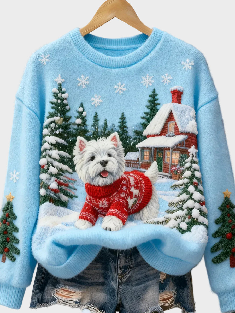 Wyla | Haut en flanelle rétro pour femme avec imprimé animal artistique de Noël - Décontracté