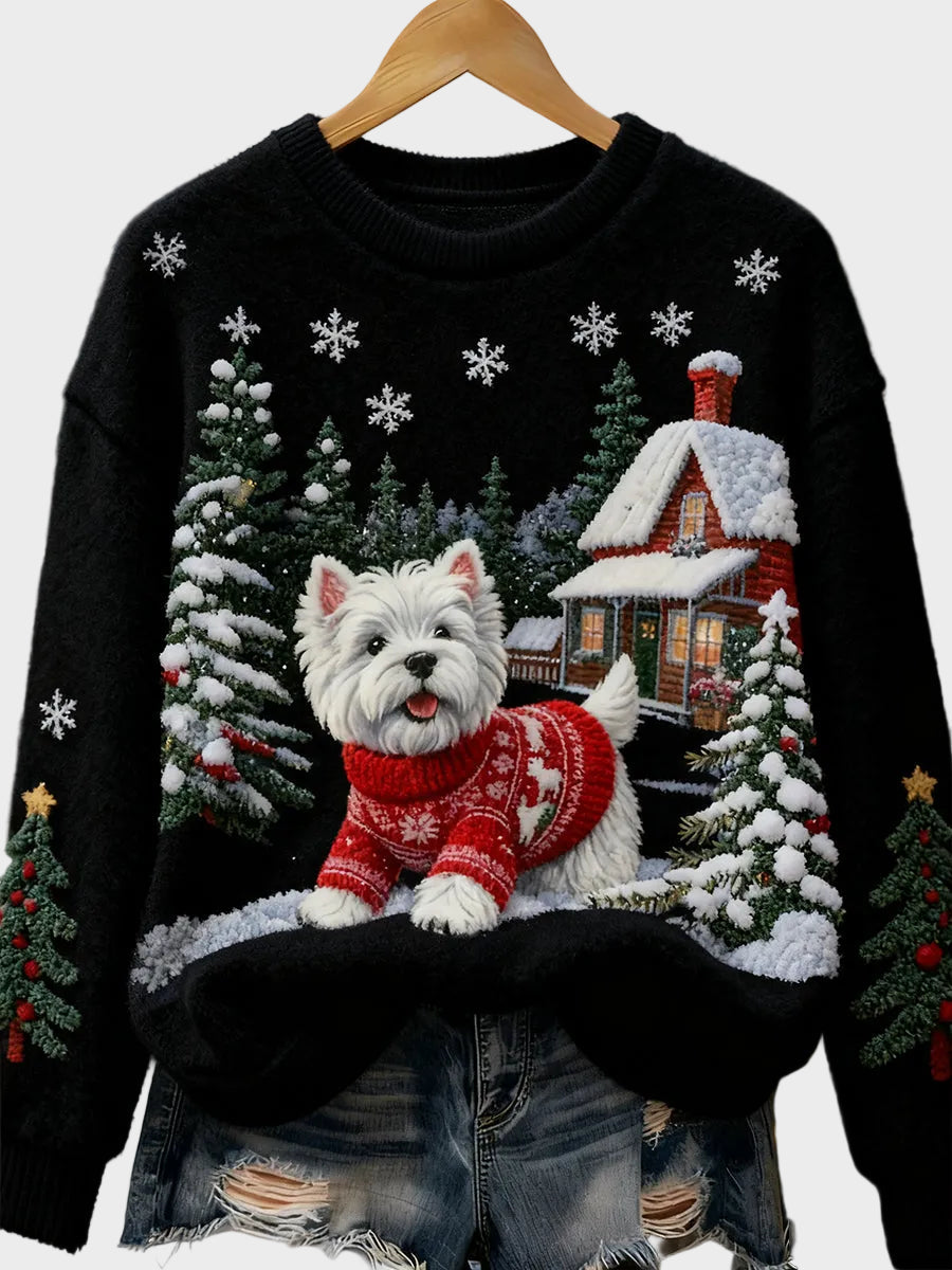 Wyla | Haut en flanelle rétro pour femme avec imprimé animal artistique de Noël - Décontracté
