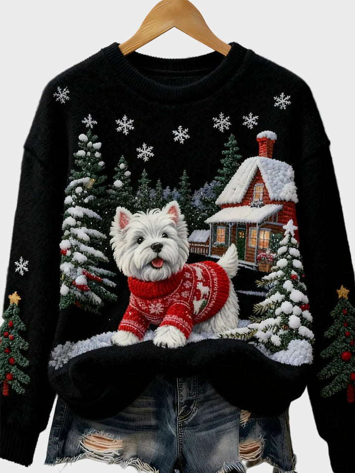 Wyla | Haut en flanelle rétro pour femme avec imprimé animal artistique de Noël - Décontracté