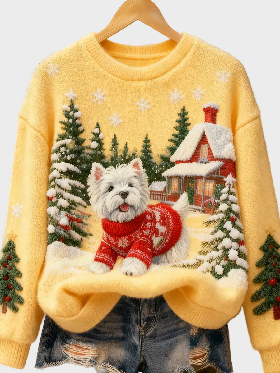 Wyla | Haut en flanelle rétro pour femme avec imprimé animal artistique de Noël - Décontracté