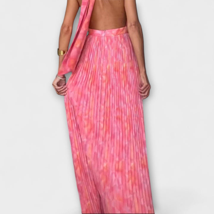 Seraphina - Abito lungo pieghettato con scollo all'americana e scollo a V chic