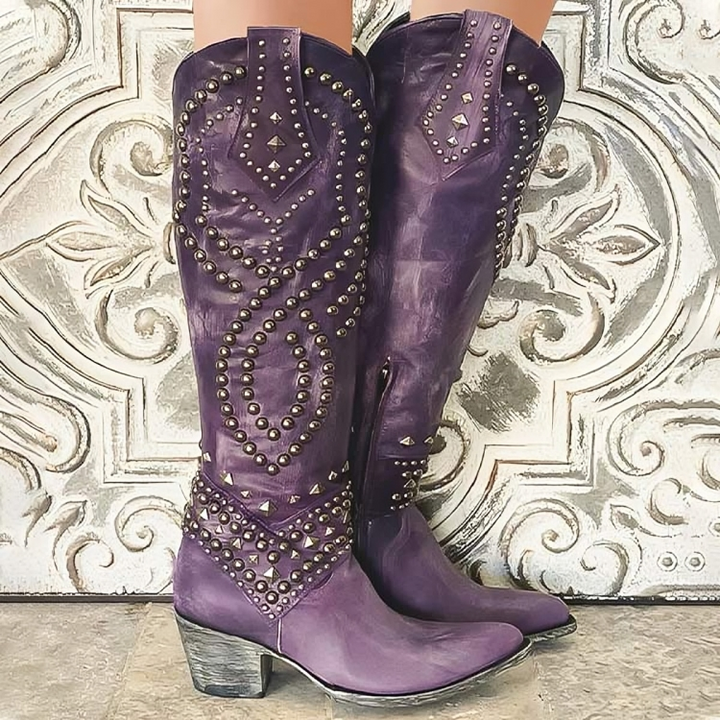 Stylish Boots for Women with Studded Detail Pointed Toe Block Heel Style