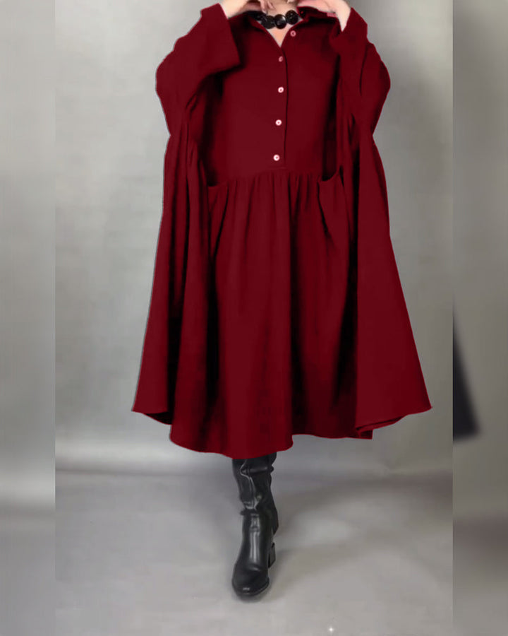 Plus size A-line dress with button collar