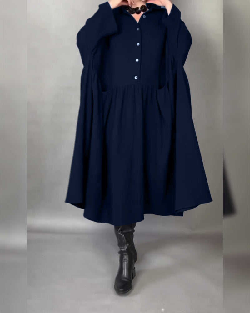 Plus size A-line dress with button collar