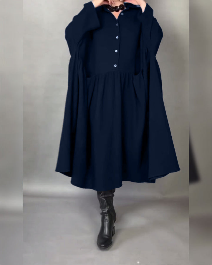 Plus size A-line dress with button collar
