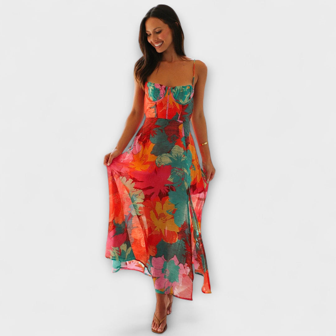 Audrey - Abito da Donna con Spalline e Stampa Floreale - Elegante e Seducente