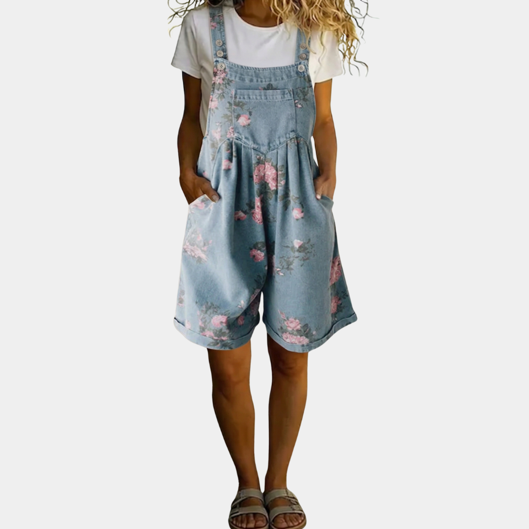 Denim Jumpsuit Women | Vintage Washed Floral Cotton Romper