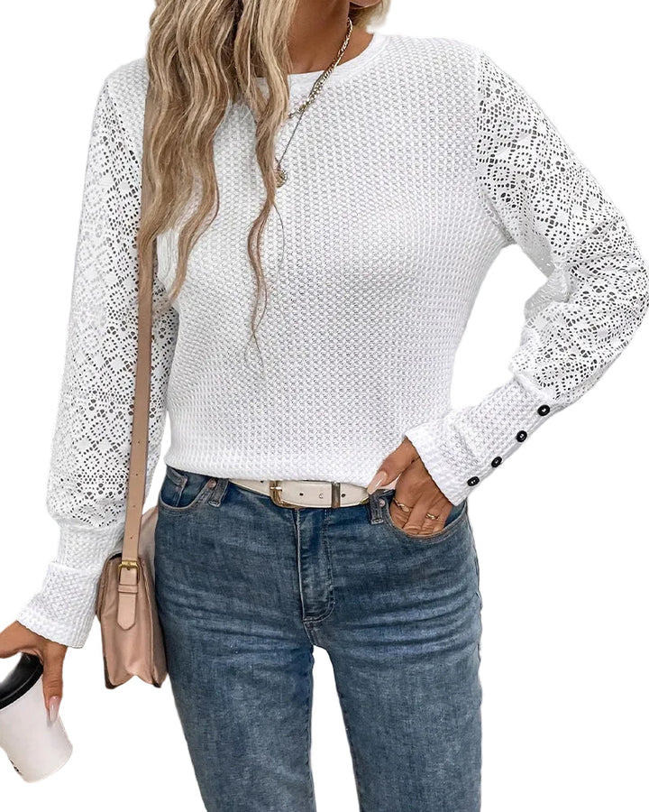 Top in pizzo all'uncinetto maniche lunghe
