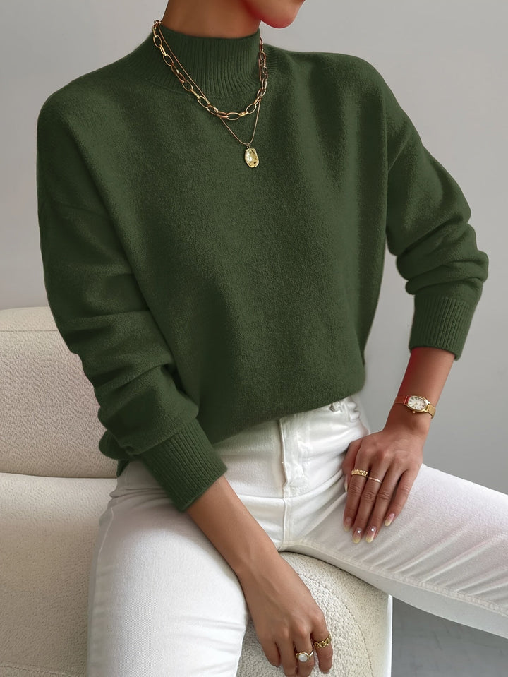 Comfortable Knit Sweater for Women with Mock Neck Long Sleeve Relaxed Oversized Style