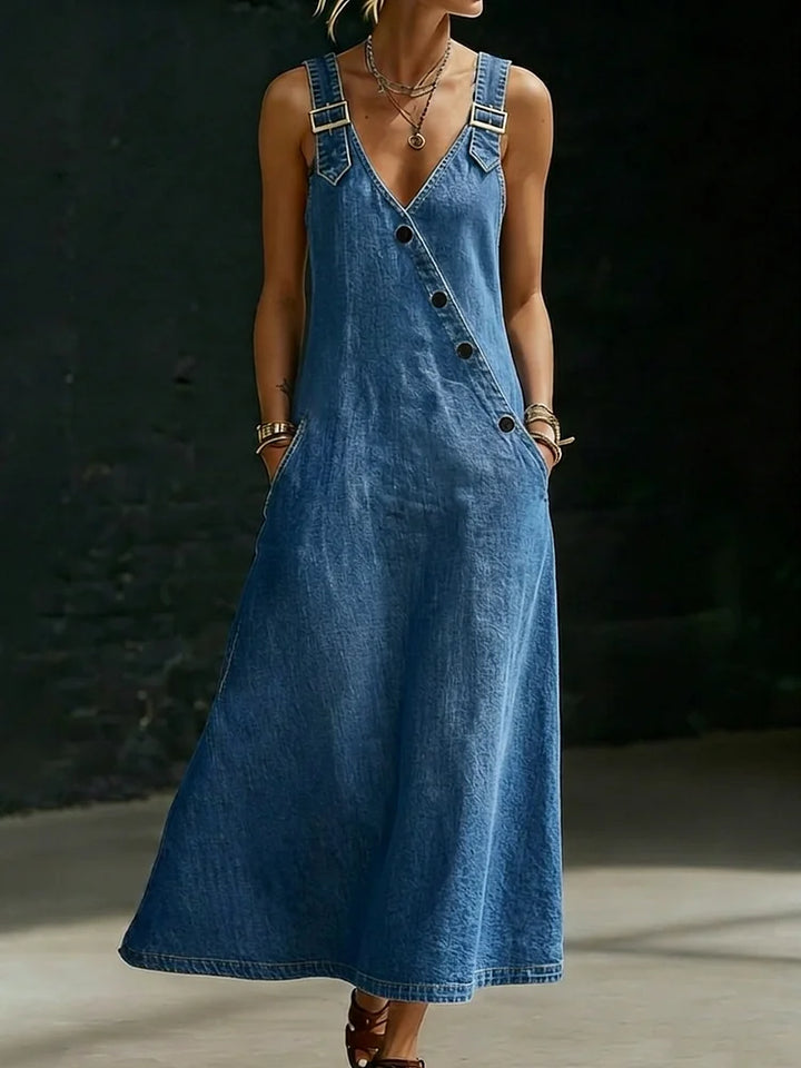 Robe longue en jean boutonnée pour femme