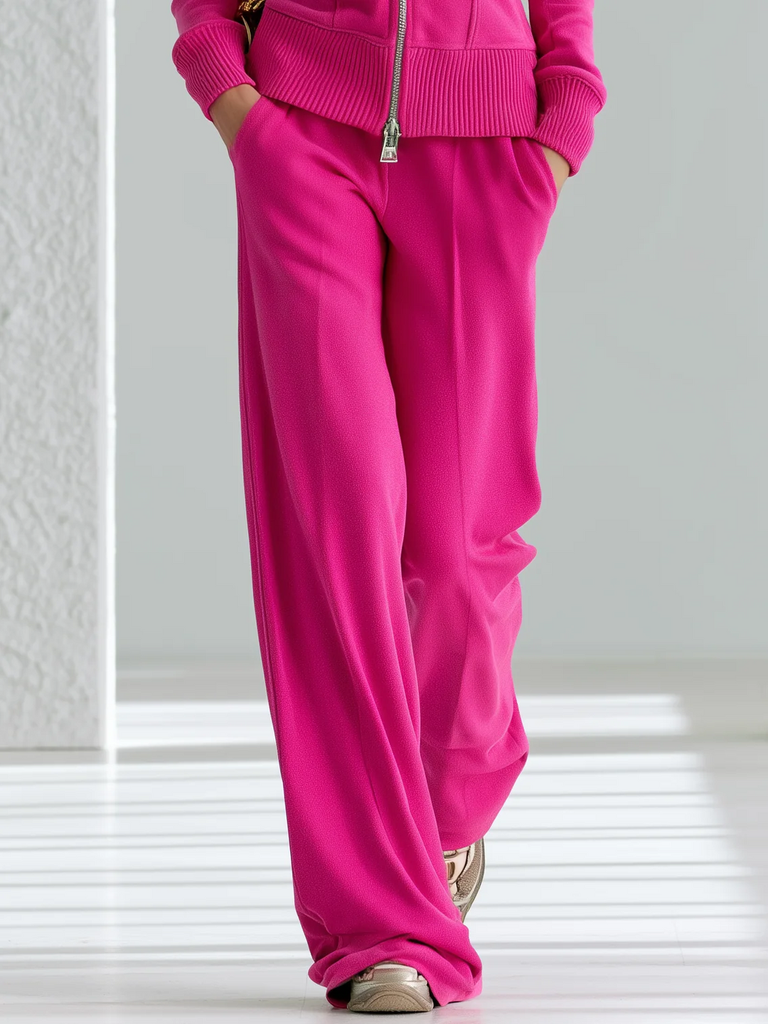 Sporty Pink Two Piece Sweatsuit for Women with Hooded Zip Up Top Jogger Pants Lounge Style