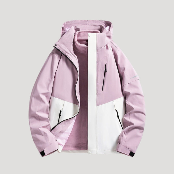 Effortless Waterproof Rain Jacket for Women with Hooded Zip Front Colorblock Relaxed Style