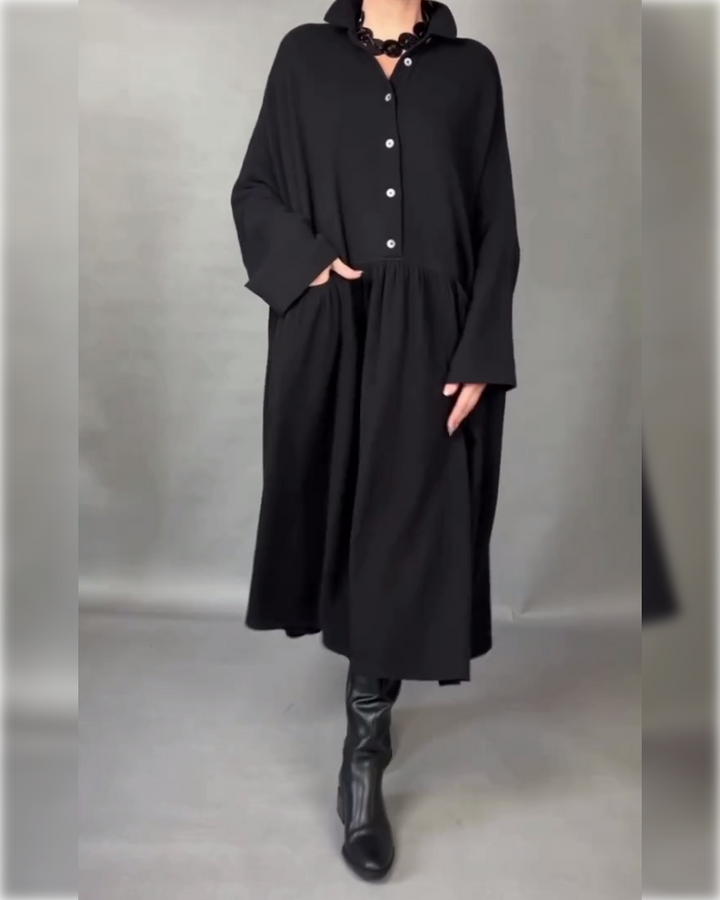 Plus size A-line dress with button collar