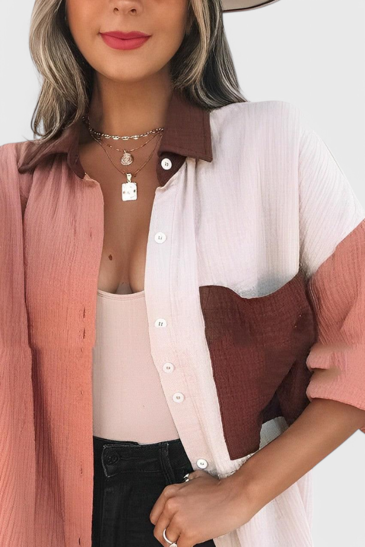 Camicetta Button-Down Juniper con Design a Blocchi di Colore