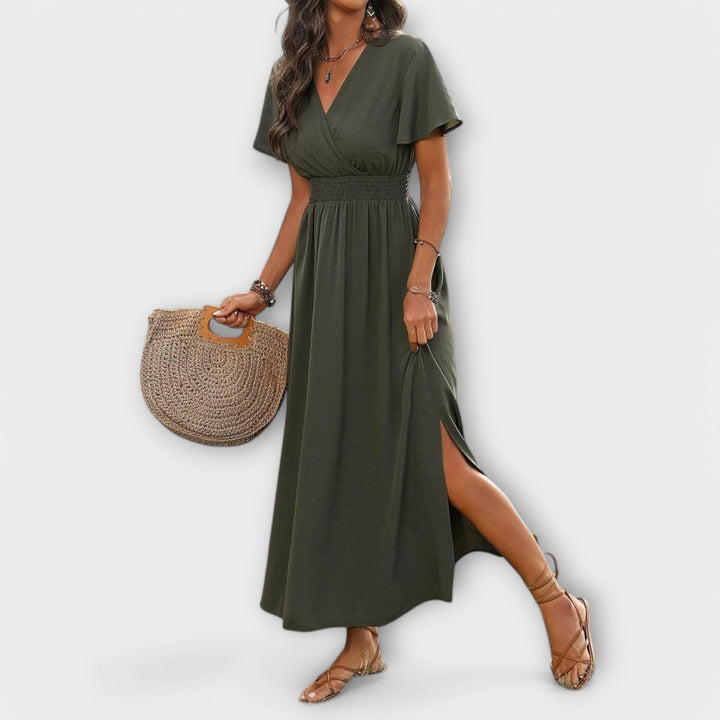 Heather - Robe bohème élégante avec col en V et manches longues